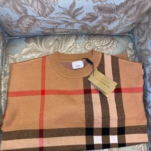 BURBERRY “VINTAGE CALEE CHECK” CREWNECK SWEATER XL IN “ARCHIVE/CAMEL BEIGE”